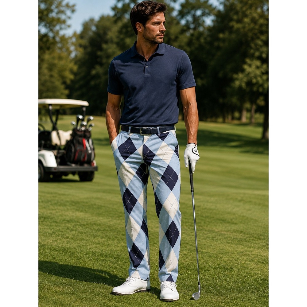 Loudmouth Golf Pants Mens 36x30 Blue Argyle Plaid Flat Front Country Club Preppy